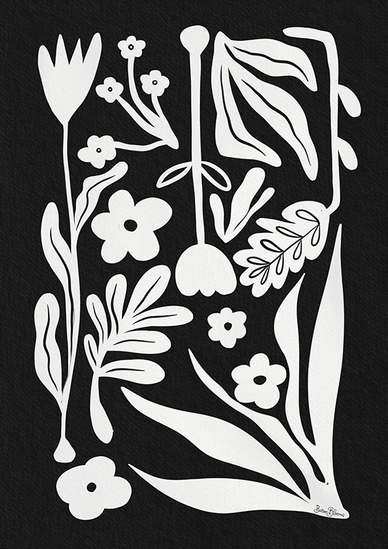 Nordische Blumen schwarz-weiß
