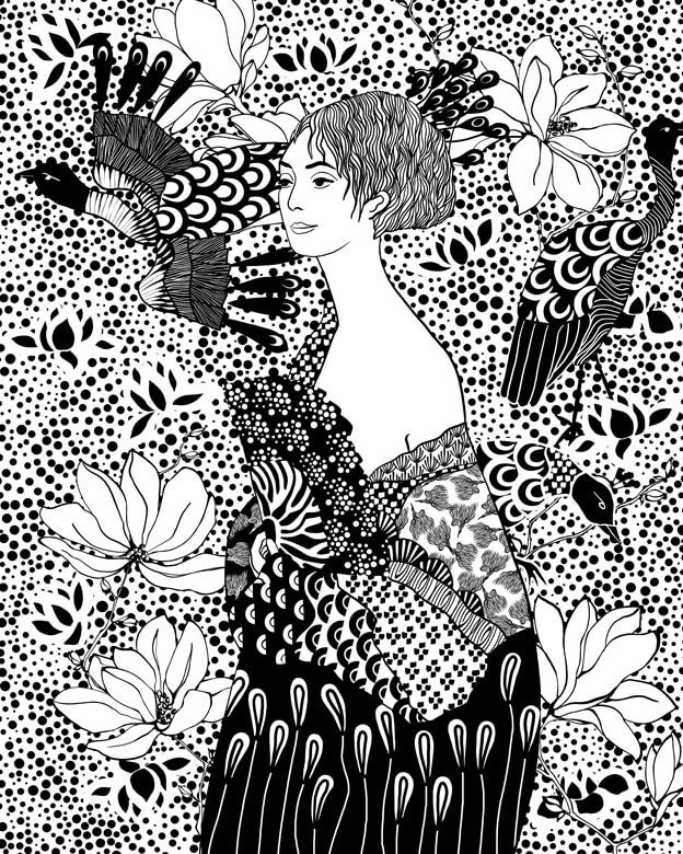 Dame mit dem Fächer - monochrome