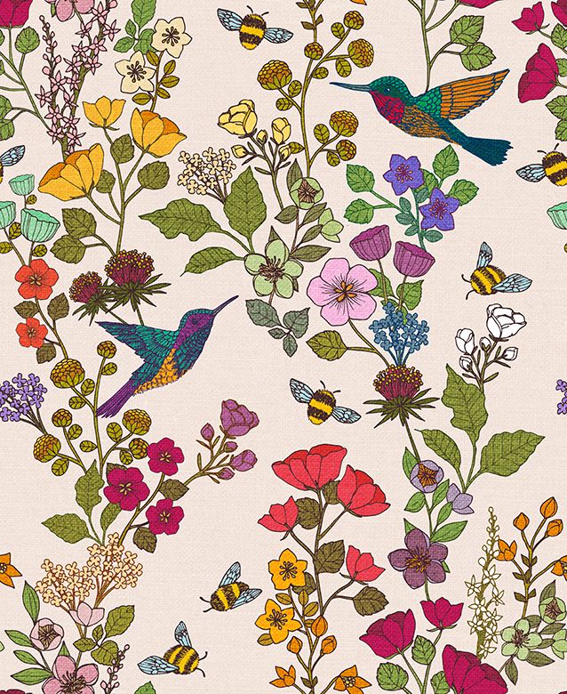 Hummingbirds and Bees - Cream