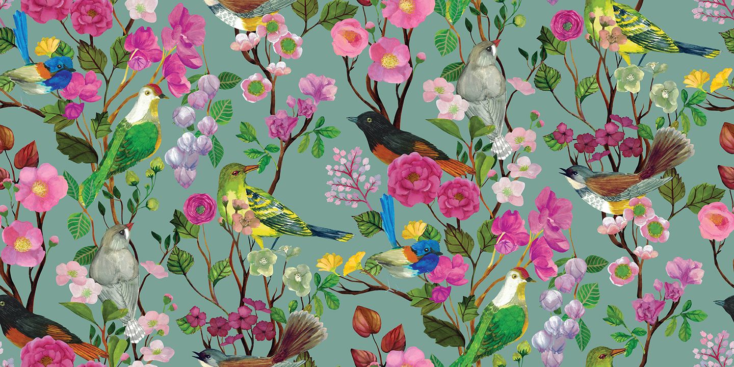 Birds and Blooms Chinoiserie - Duck Egg