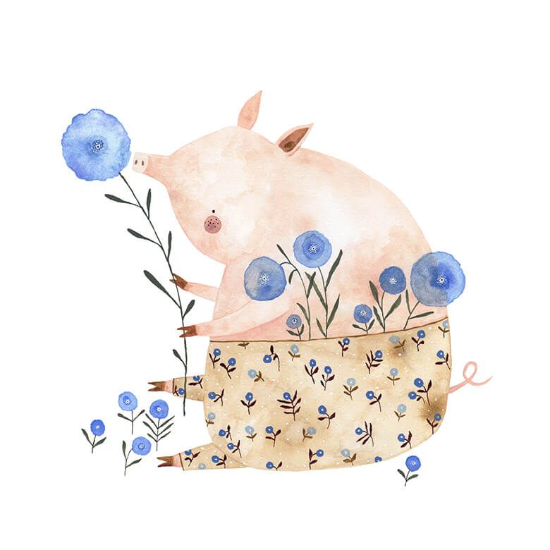Schweinchen mit Blumen