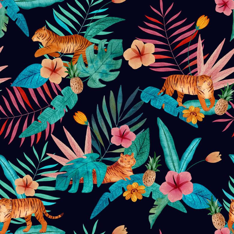 Tropische Tiger Muster - Navy