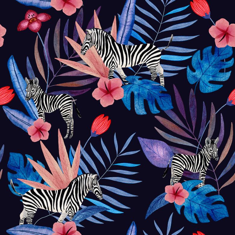 Tropisches Zebra Muster - Navy