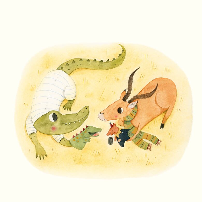 Krokodil und Impala