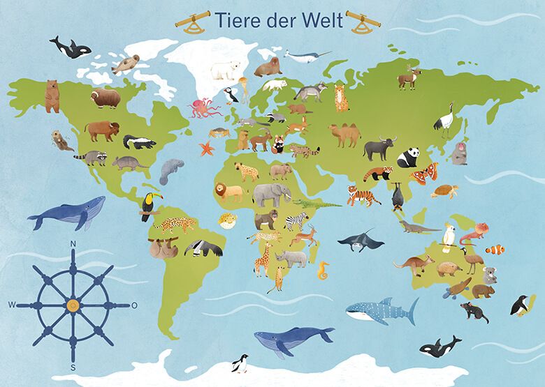 Weltkarte - Tiere der Welt (deutsch)