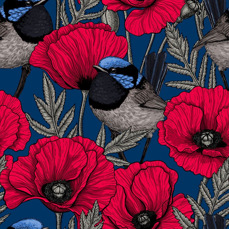 Zaunkönige und Mohnblumen - Rot