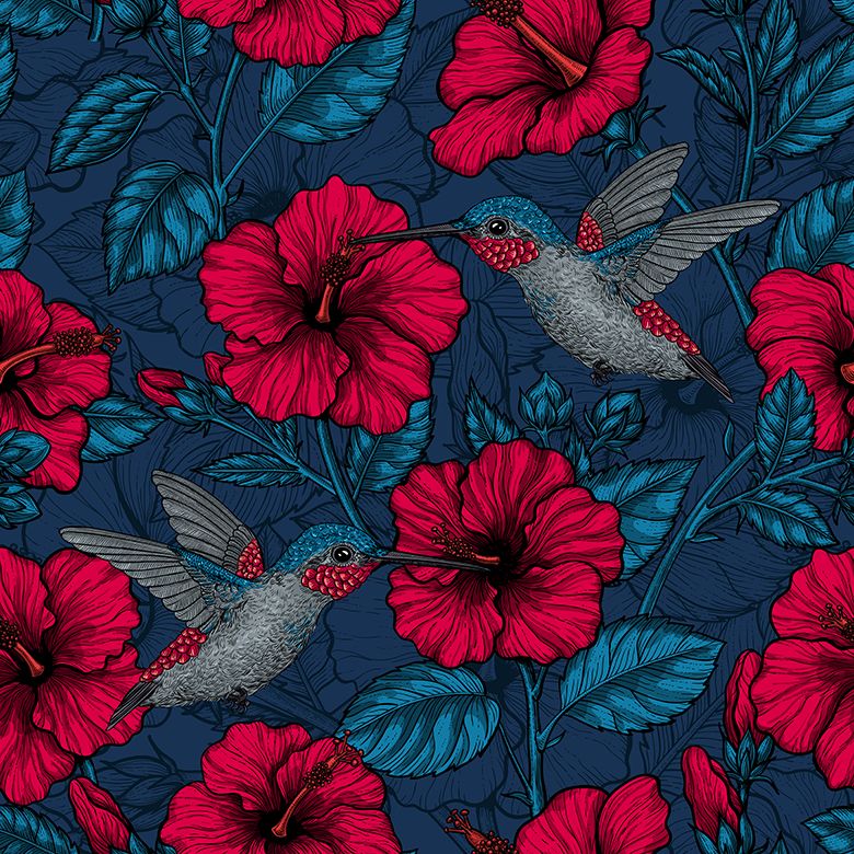 Kolibri und rote Blüten