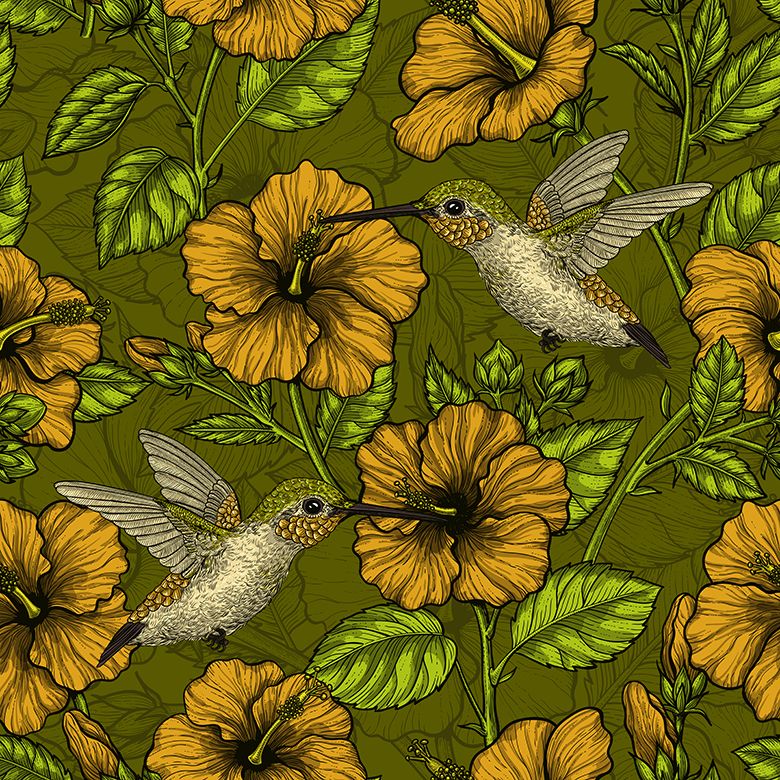 Kolibri und grüne Blüten